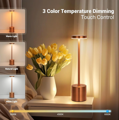 Cordless LED Bedside Light Aluminum 13.4 in USB Rechargeable Touch Dimmable Nightstand Lamp for Bedroom Restaurant Desk 3 Brightness Levels