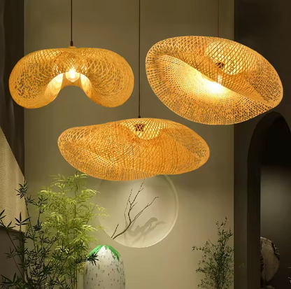 Woven Rattan Dome Ceiling Fixture 31.5-Inch Natural Finish Ambient Overhead Light E27 Socket for Dining Kitchen Island Living Room Scandinav