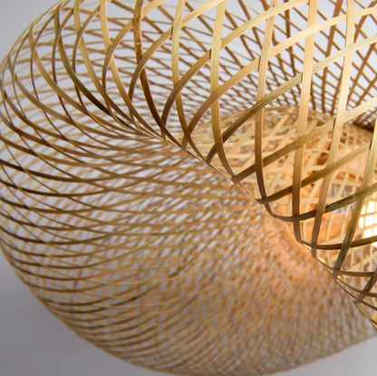 Woven Rattan Dome Ceiling Fixture 31.5-Inch Natural Finish Ambient Overhead Light E27 Socket for Dining Kitchen Island Living Room Scandinav