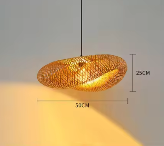 Woven Rattan Dome Ceiling Fixture 31.5-Inch Natural Finish Ambient Overhead Light E27 Socket for Dining Kitchen Island Living Room Scandinav