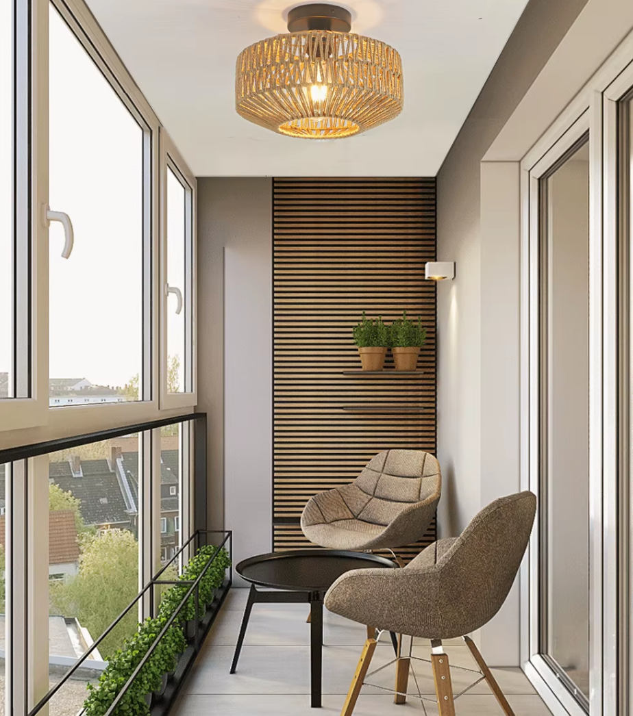 Woven Rattan Hanging Light with E27 Socket in Brown for Kitchen Island & Dining Table | Handcrafted Open-Weave Ceiling Fixture