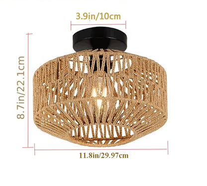 Woven Rattan Hanging Light with E27 Socket in Brown for Kitchen Island & Dining Table | Handcrafted Open-Weave Ceiling Fixture