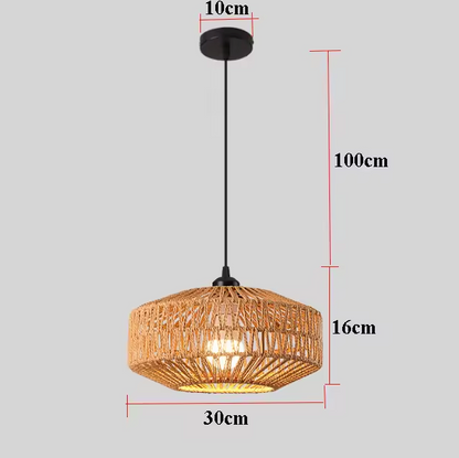 Woven Rattan Hanging Light with E27 Socket in Brown for Kitchen Island & Dining Table | Handcrafted Open-Weave Ceiling Fixture