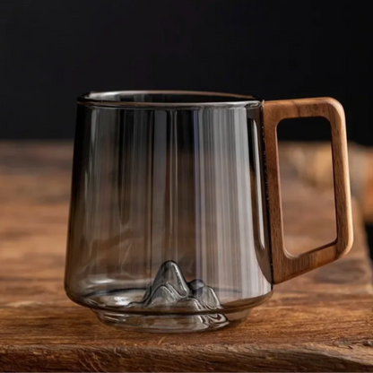 Insulated Borosilicate Glass Mug with Wood Grip 4-Inch Thermal Coffee Cup Peak Shape for Hot Beverages Kitchen Office