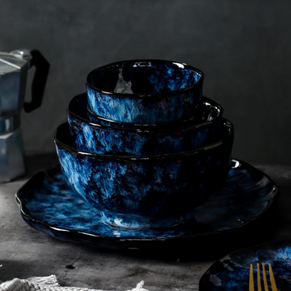 Ceramic Tableware Collection 10-Piece Set with Celestial Blue Pattern for Family Dinners Casual Dining Formal Entertaining Kitchen Essential