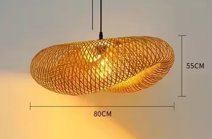 Woven Rattan Dome Ceiling Fixture 31.5-Inch Natural Finish Ambient Overhead Light E27 Socket for Dining Kitchen Island Living Room Scandinav