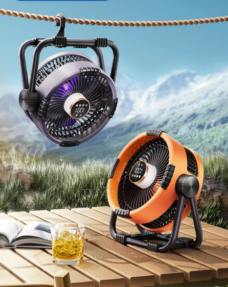 Ventilador de camping recargable | Ventilador portátil 3 en 1 con luz LED y batería externa para uso prolongado en exteriores