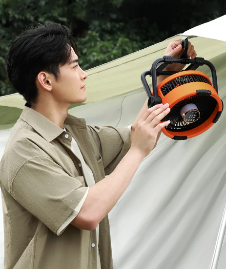 Ventilador de camping recargable | Ventilador portátil 3 en 1 con luz LED y batería externa para uso prolongado en exteriores
