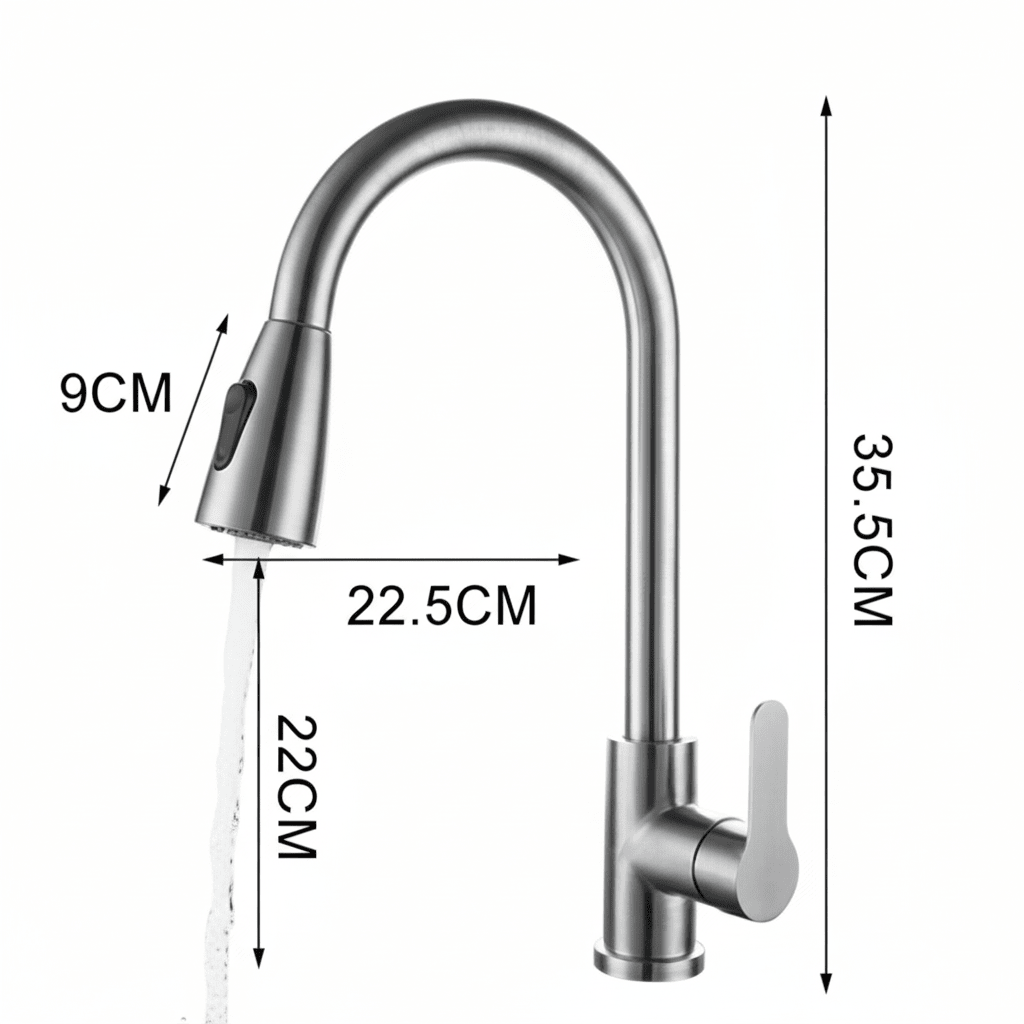 Single-Handle Pull-Down Kitchen Faucet with 360° Swivel Spout – Chrome, Brushed Nickel, Black & Gray Finish Options for Modern Sink