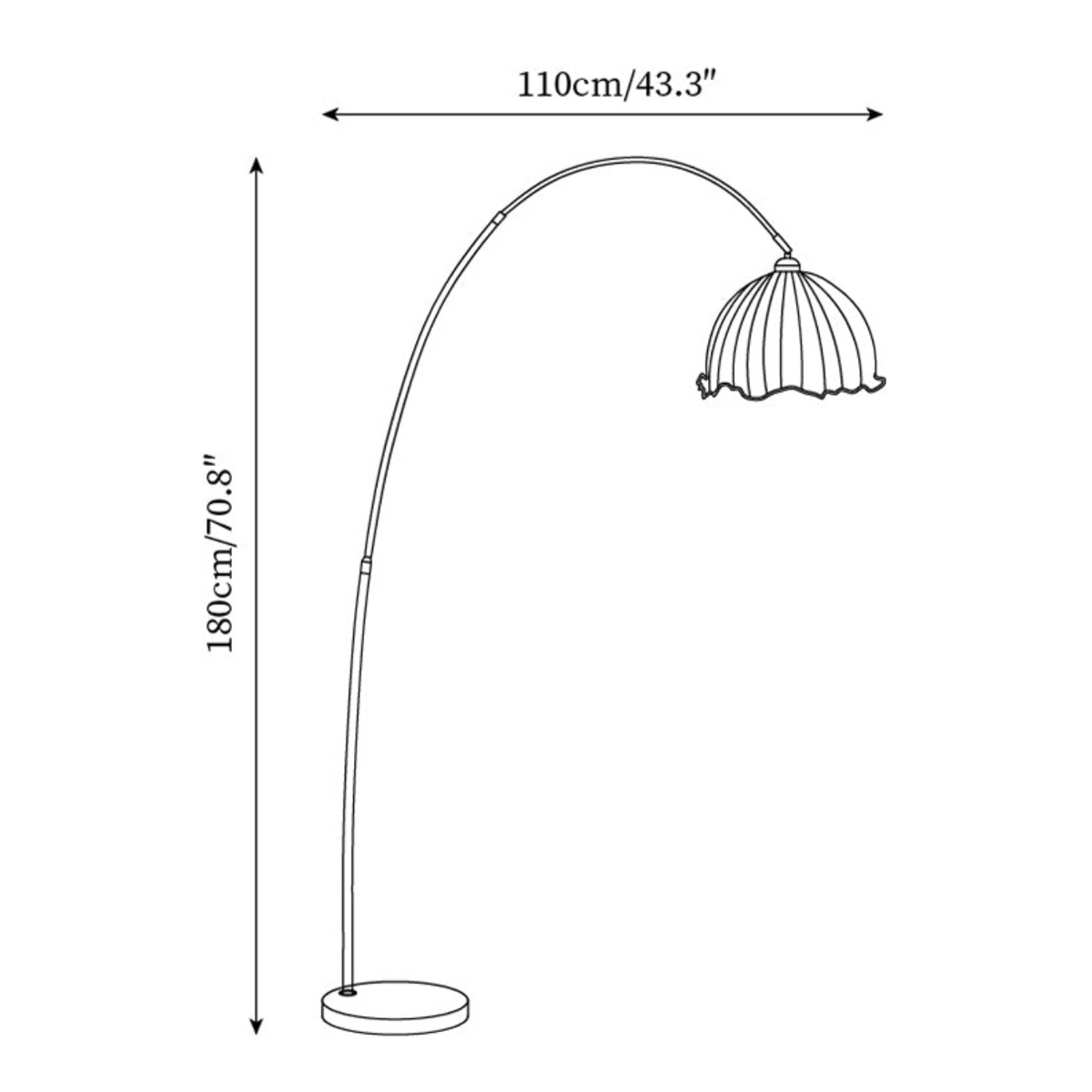 Lámpara de pie de arco moderna con pantalla de tela y base de metal negro | Iluminación elegante para sala de estar