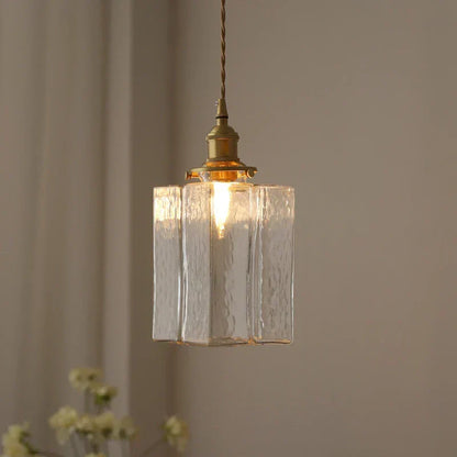 Hanging Fixture with Clear Textured Glass Globe & Brass Socket – 10 in Shade for Dining Table or Kitchen – Warm Ambient Overhead Lighting