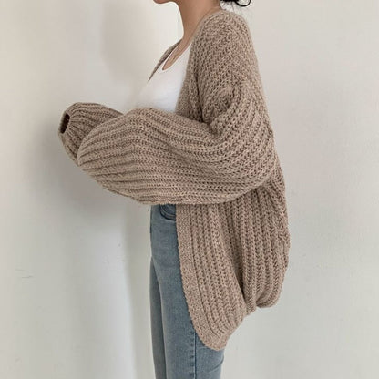 Chunky Knit Open Front Cardigan Sweater for Women – Oversized Cable Knit Duster with Balloon Sleeves – Fall Layering Cardigan