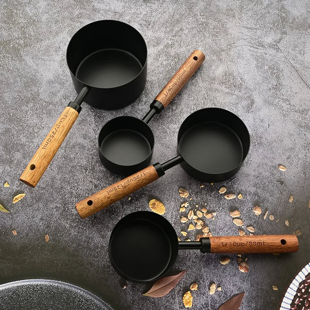 8-Piece Nesting Kitchen Measuring Spoons with Wood Handles Stainless Steel Cooking Baking Tools Set