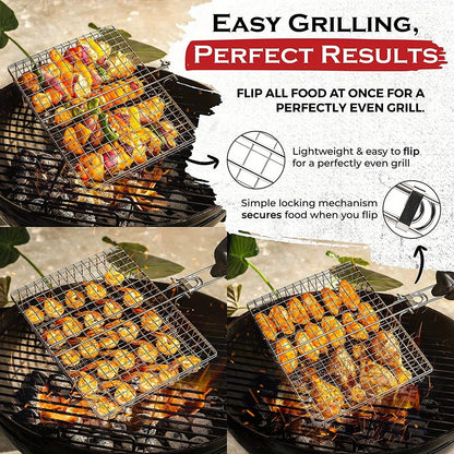 Cesta para verduras a la parrilla, cesta plegable para pescado con revestimiento antiadherente, accesorios de acero inoxidable para barbacoa