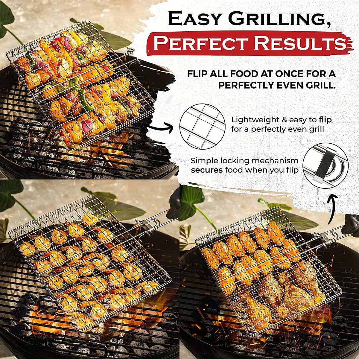 Grillaro | Foldable Grill Basket for Veggies & Fish with Non-Stick Coating | Perfect for BBQ and Easy Cleanup