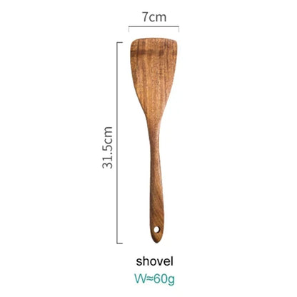 8-Piece Wooden Kitchen Tool Set Natural Wood Spatulas Spoons Ladle with Holder 12 Inch Tools for Home Cooking