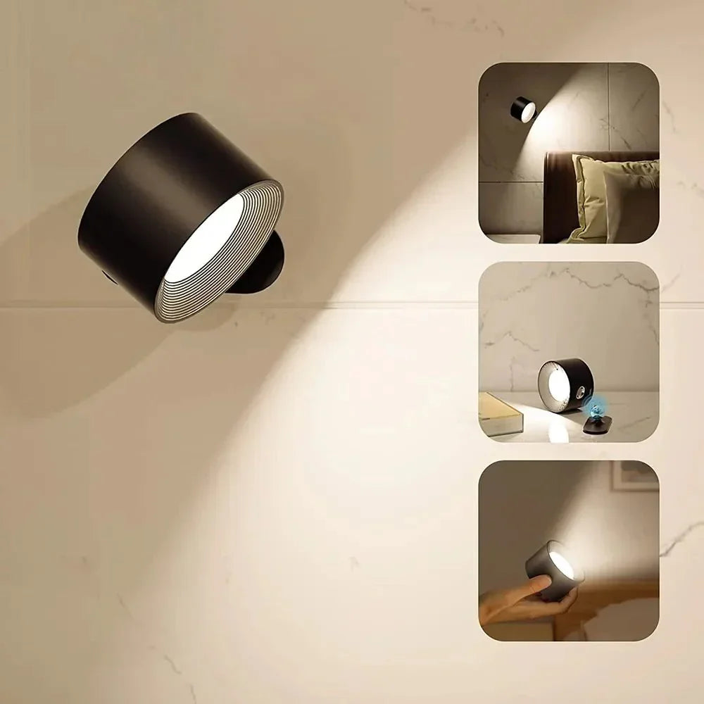 Rechargeable Magnetic Wall Sconce with 360° Swivel Head – Dimmable LED Light, Touch or Remote Control, Cordless Design for Bedroom, Living