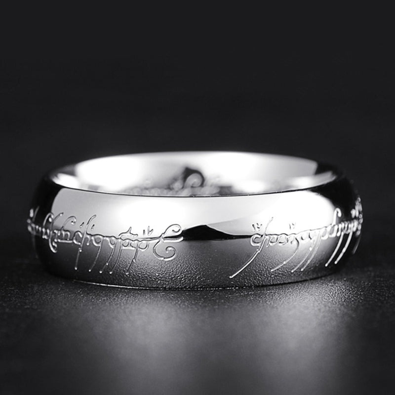 Anillo que brilla en la oscuridad con grabado en élfico: banda de fantasía luminosa autorrecargable para hombres y mujeres