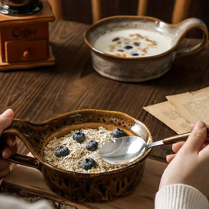 Handled Ceramic Bowl 6 in for Soup Cereal Oatmeal Salad with Grip Kitchen Tableware Stoneware Serving Dish for Breakfast Lunch Dinner