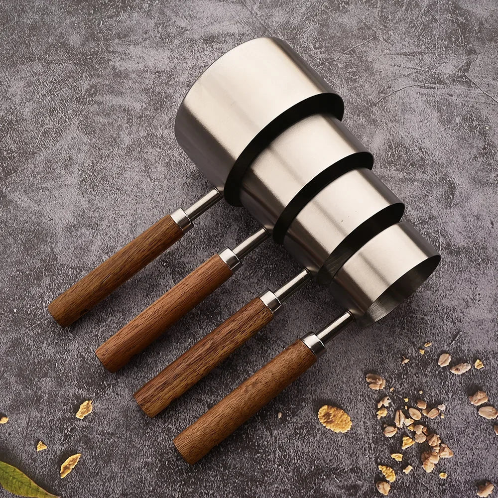 8-Piece Nesting Kitchen Measuring Spoons with Wood Handles Stainless Steel Cooking Baking Tools Set