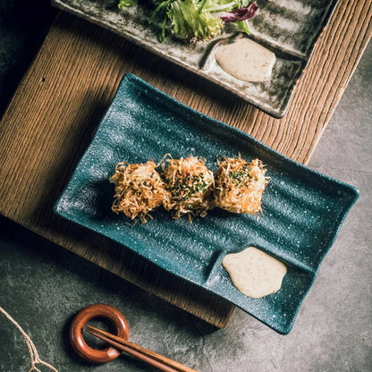 Handcrafted Rectangular Dish with Sauce Well 9×5 Inches White Glazed Dinnerware for Sushi Nigiri Sashimi Japanese Appetizers Tableware