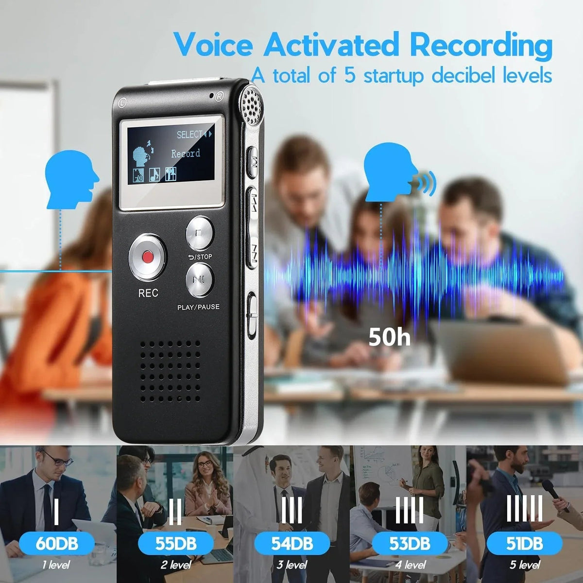 Grabadora de voz compacta con activación por voz, grabadora de audio digital para conferencias y reuniones, grabadora de sonido portátil