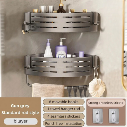 Corner Shower Caddy Set of 2 with Adjustable Height & Hooks No-Drill Aluminum Wall Mount Organizer for Bathroom Shampoo Soap Holder