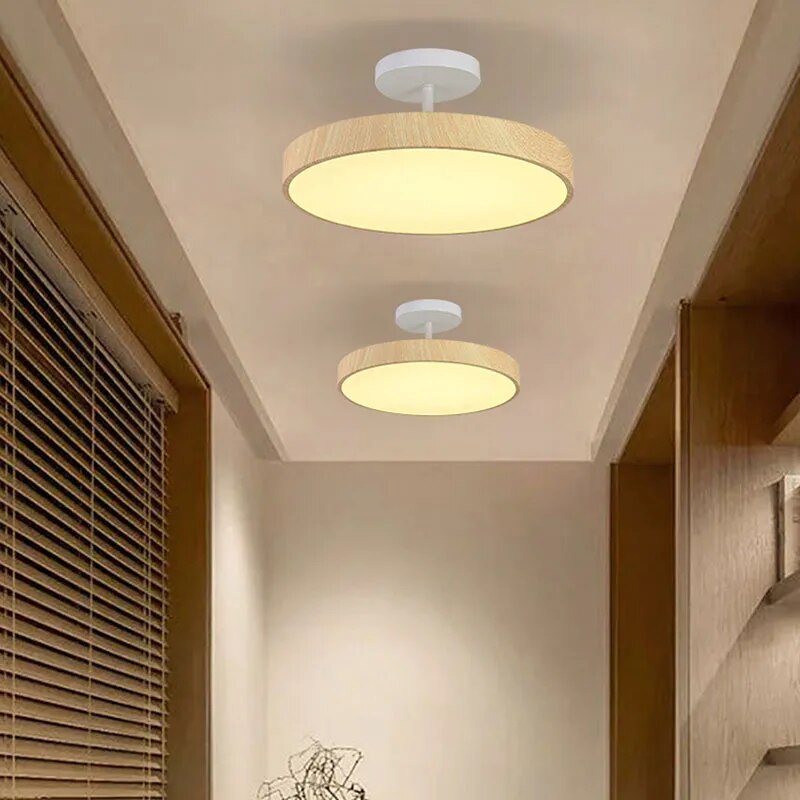 Flush Mount Ceiling Light with Wood Grain Finish & Gold Frame – Modern Scandinavian Design for Living Room, Bedroom & Dining Room