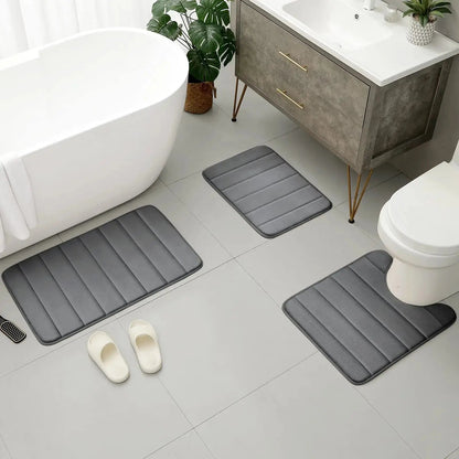 Juego de alfombrillas de baño Ortekor de lujosa espuma viscoelástica de terciopelo con base antideslizante | Diseño absorbente de 3 piezas para una máxima comodidad