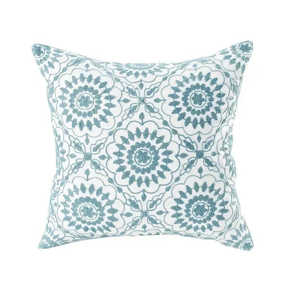 Floral Embroidered Throw Pillow Cover 18x18 Inches Cotton Canvas White Decorative Cushion Case for Couch Bed Chair Farmhouse Modern Living R