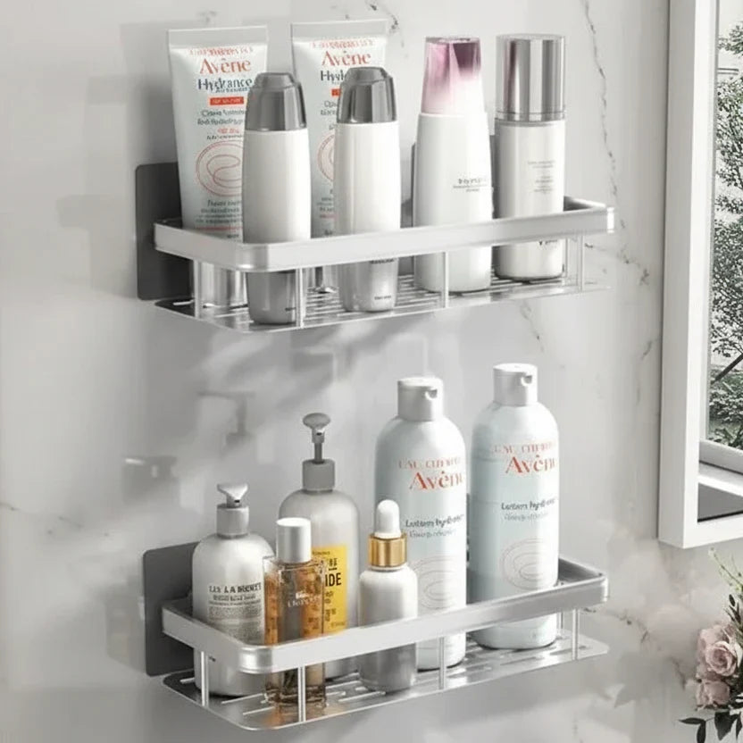 Wall-Mounted Corner Organizer Rack ABS Adhesive No-Drill Bathroom Caddy Triangle Rectangle Shape Holds Shampoo Soap Toiletries for Small Spa
