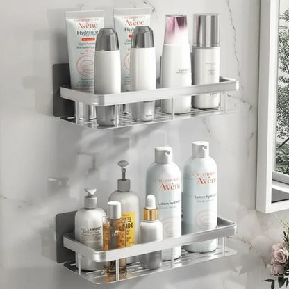 Wall-Mounted Corner Organizer Rack ABS Adhesive No-Drill Bathroom Caddy Triangle Rectangle Shape Holds Shampoo Soap Toiletries for Small Spa