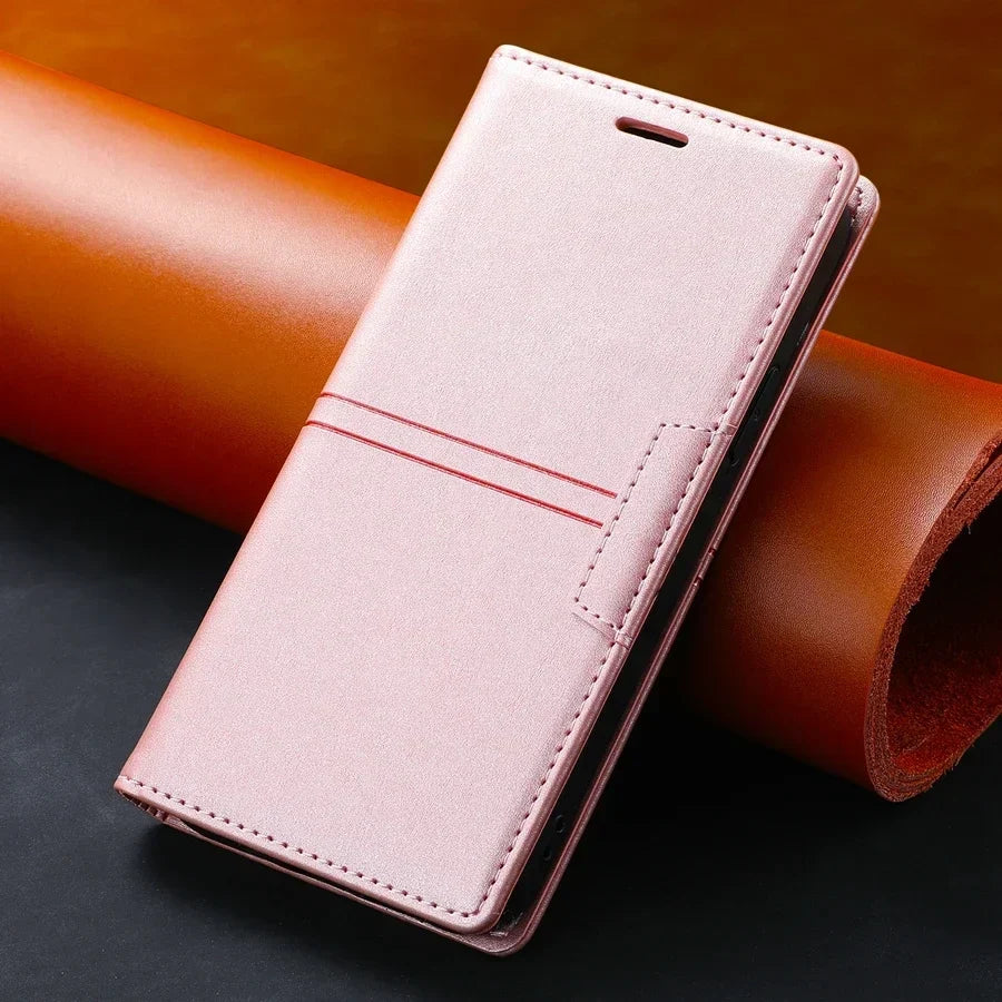 Leather Flip Wallet Case for Google Pixel | Magnetic Folio Phone Cover with Card Slots & Kickstand