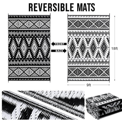 Woven Reversible Patio Mat with Braided Plastic Construction for Decks, Balconies & Camping | Weather-Resistant Geometric Floor Covering