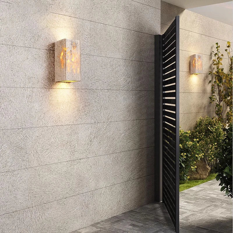 Outdoor LED Sconce Natural Stone Up-Down Light Waterproof Garden Wall Mount Fixture for Patio Entryway Facade 6.3 Inch Travertine Exterior L