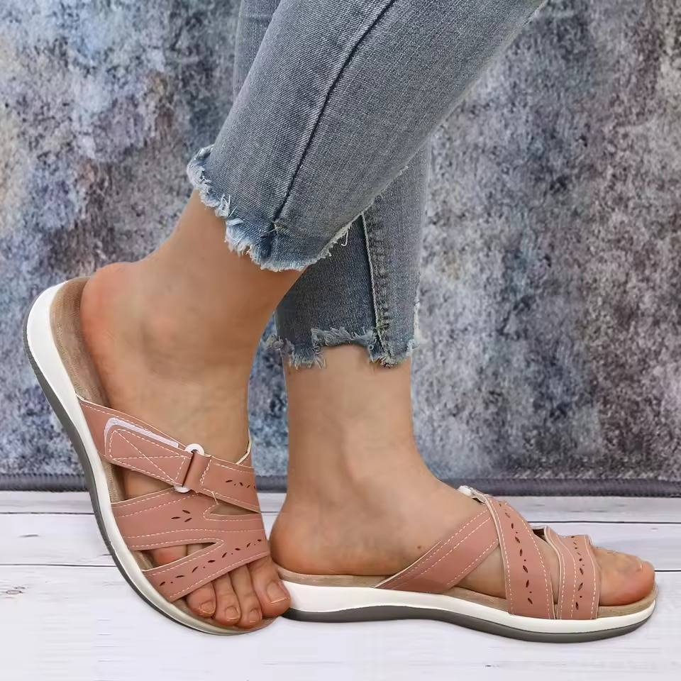 Women's Adjustable Hook & Loop Arch Support Sandals with Non-Slip Rubber Sole for Plantar Fasciitis Relief & All-Day Comfort