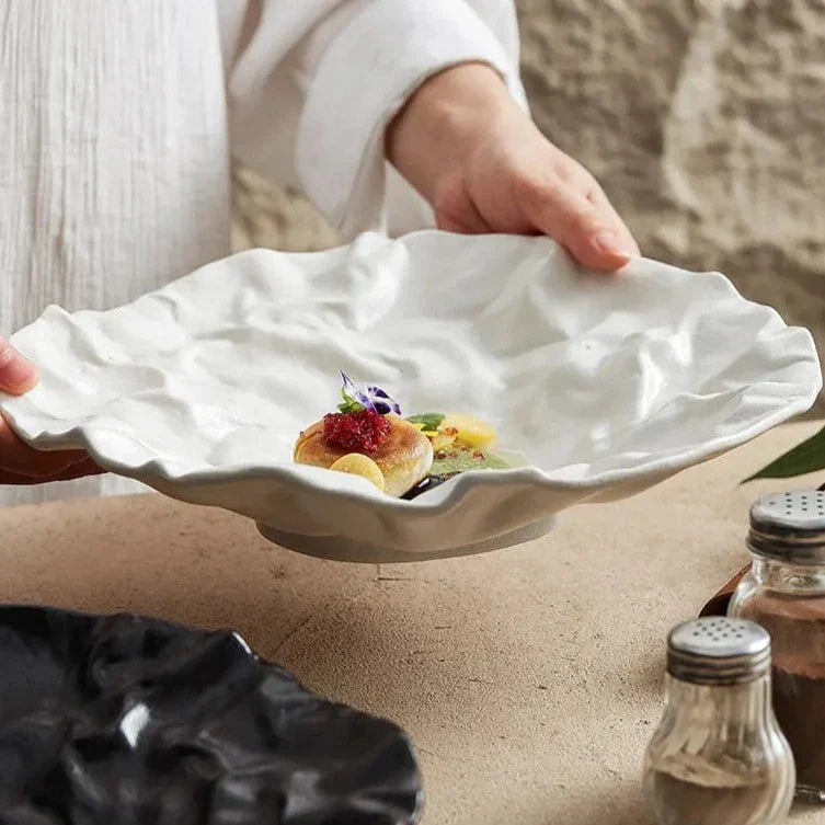 Ocean Wave Serving Bowl Ceramic Porcelain Handcrafted Dinnerware for Kitchen Dining Room Coastal Table Decor Salad Soup