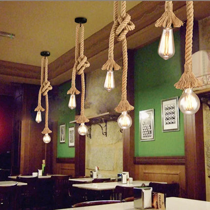 Rope Hanging Light Fixture E27 Socket Industrial Farmhouse Style for Kitchen Island Dining Room Bedroom Adjustable Cord Edison Bulb Compatib