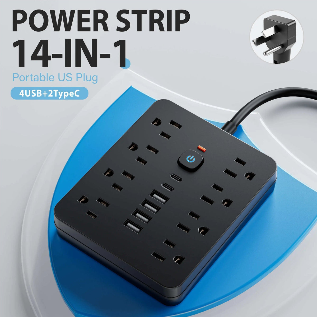 Power Strip with Surge Protector, 8 AC Outlets and 4 USB Ports, Flat Plug Power Strip with Extension Cord for Office