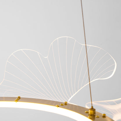 Round Pendant Light with Acrylic Leaf Diffuser 27 in Gold Adjustable Height LED for Kitchen Dining Room Office Bedroom Modern Flush Mount Fi