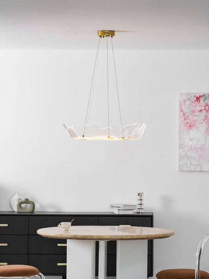 Round Pendant Light with Acrylic Leaf Diffuser 27 in Gold Adjustable Height LED for Kitchen Dining Room Office Bedroom Modern Flush Mount Fi