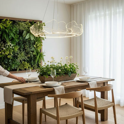 Round Pendant Light with Acrylic Leaf Diffuser 27 in Gold Adjustable Height LED for Kitchen Dining Room Office Bedroom Modern Flush Mount Fi