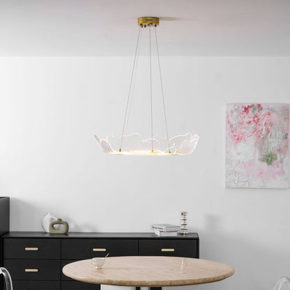 Round Pendant Light with Acrylic Leaf Diffuser 27 in Gold Adjustable Height LED for Kitchen Dining Room Office Bedroom Modern Flush Mount Fi