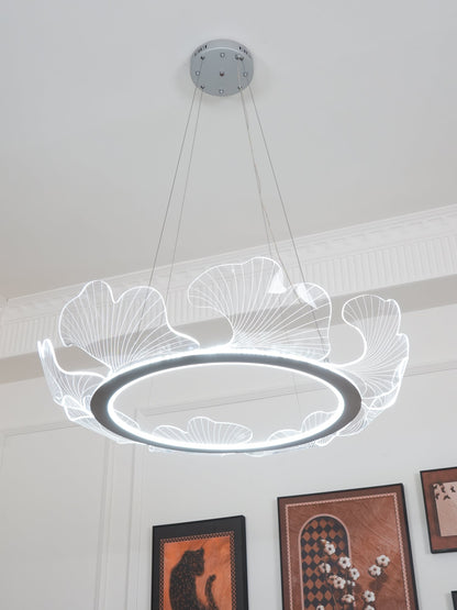 Round Pendant Light with Acrylic Leaf Diffuser 27 in Gold Adjustable Height LED for Kitchen Dining Room Office Bedroom Modern Flush Mount Fi