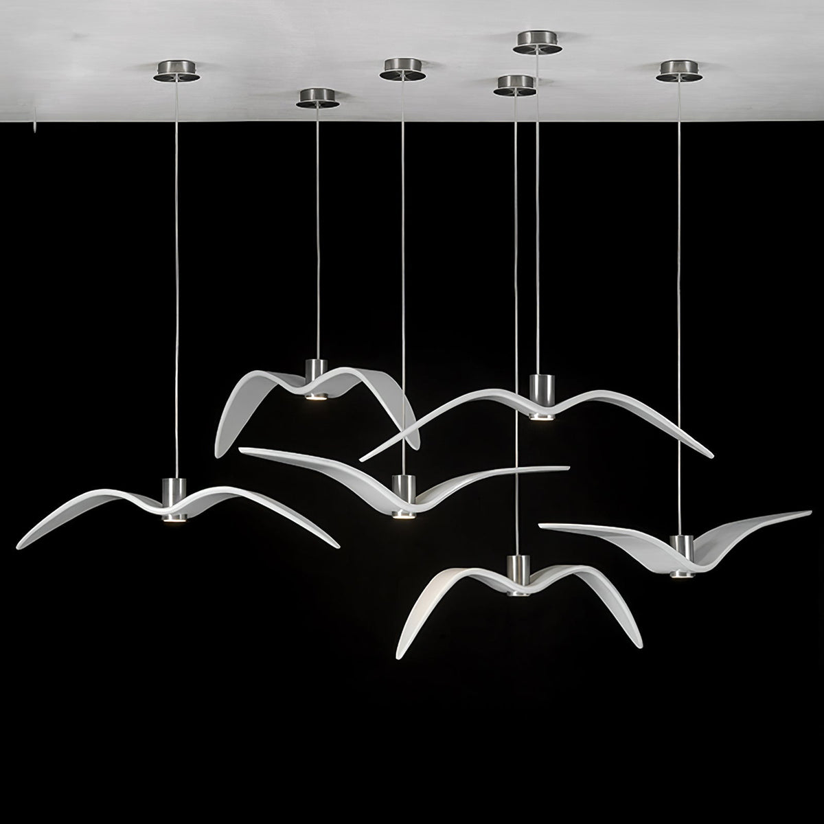 Sculptural Bird Ceiling Fixture with Adjustable Height LED Hardwired Suspension for Kitchen Islands Dining Tables Living Spaces in White or