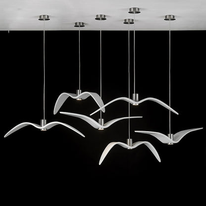 Sculptural Bird Ceiling Fixture with Adjustable Height LED Hardwired Suspension for Kitchen Islands Dining Tables Living Spaces in White or