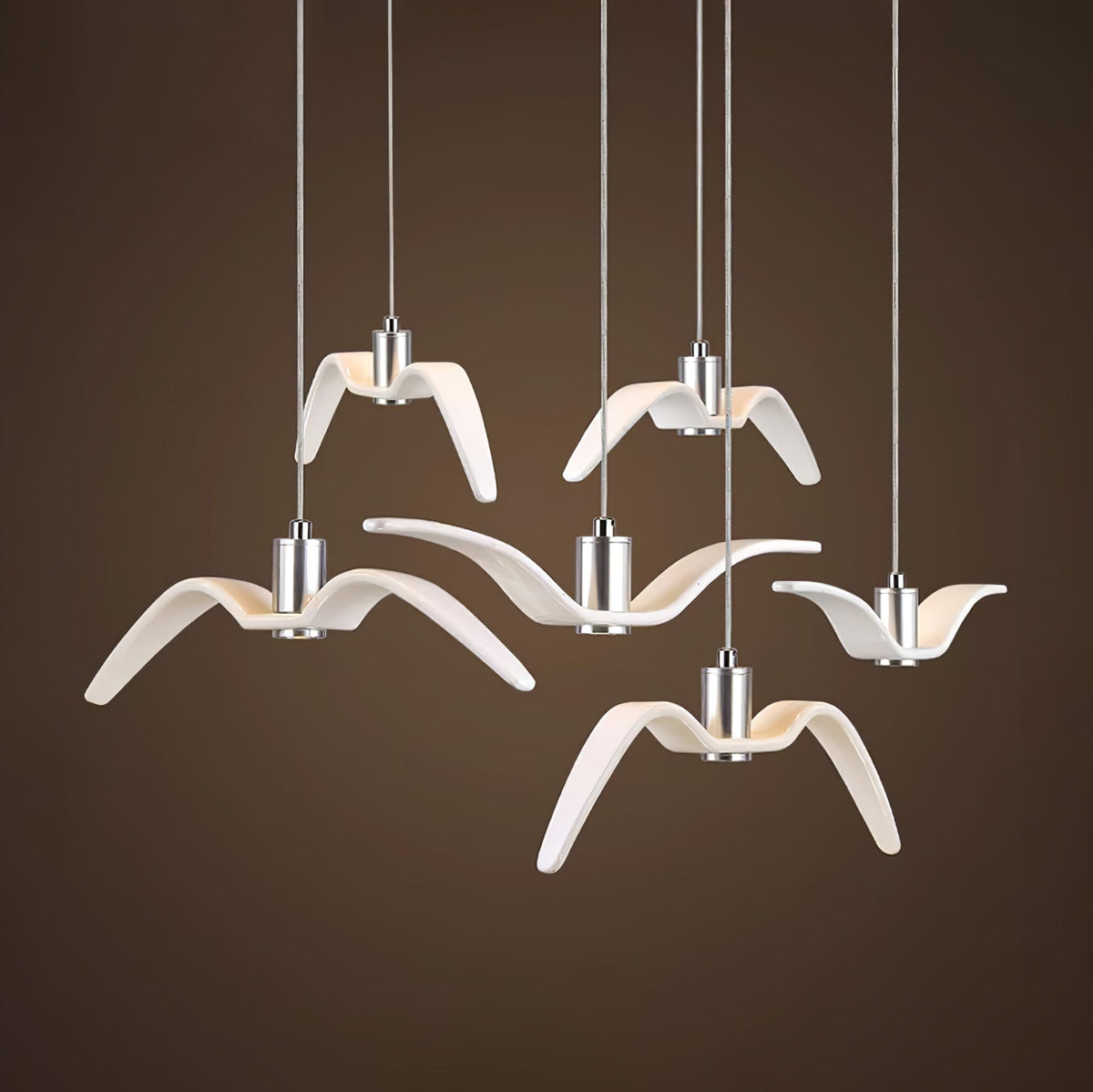 Sculptural Bird Ceiling Fixture with Adjustable Height LED Hardwired Suspension for Kitchen Islands Dining Tables Living Spaces in White or