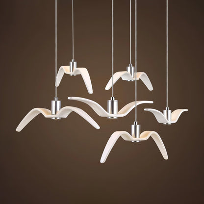 Sculptural Bird Ceiling Fixture with Adjustable Height LED Hardwired Suspension for Kitchen Islands Dining Tables Living Spaces in White or