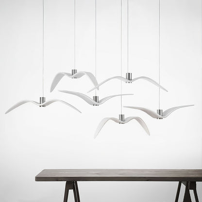 Sculptural Bird Ceiling Fixture with Adjustable Height LED Hardwired Suspension for Kitchen Islands Dining Tables Living Spaces in White or