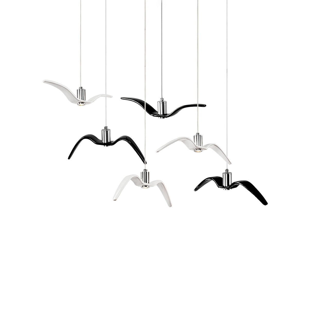 Sculptural Bird Ceiling Fixture with Adjustable Height LED Hardwired Suspension for Kitchen Islands Dining Tables Living Spaces in White or